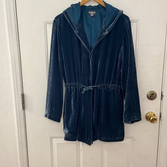 J.Jill Woman's Beautiful Teal Velvet/Valor Hooded Snap-Up Jacket Sz Med - Picture 2 of 10